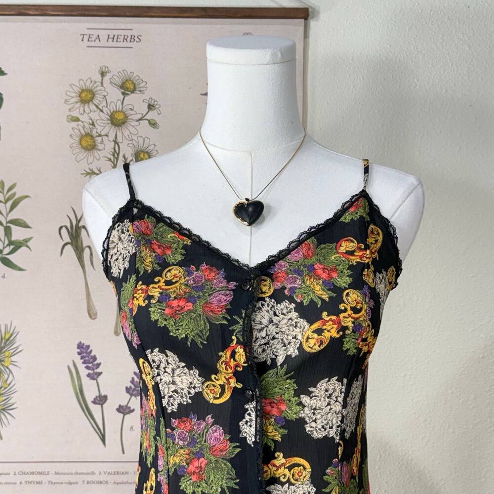 Vintage Floral Slip Dress Fairy Grunge Romantic Goth Dark Coquette Whimsigoth XS - Picture 2 of 8